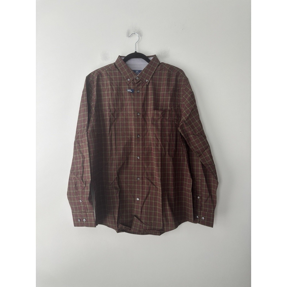 George NWT Classic Fit Button Down Dress Shirt Long Sleeve Stretch Poplin Plaid - Picture 2 of 9